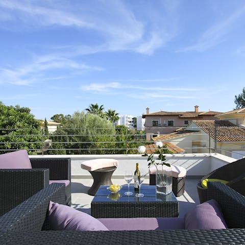 Sip sundowners on the spacious first-floor terrace