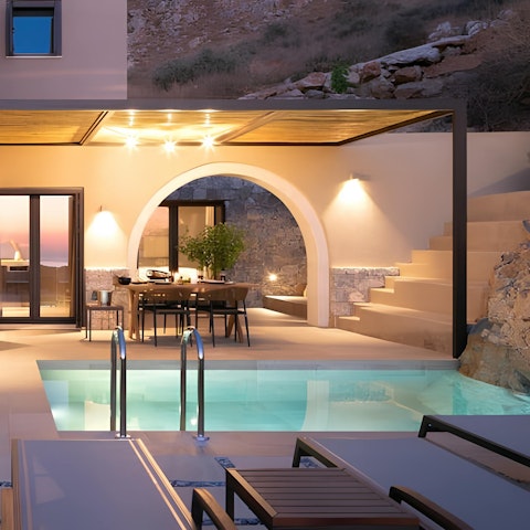 Enjoy a moonlit swim in the private pool