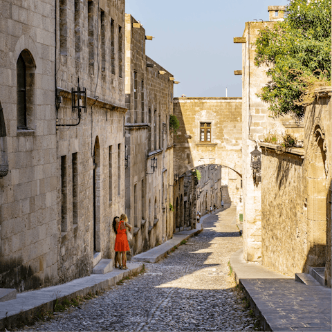 Explore the streets of Rhodes' Old Town,  only 7km down the road