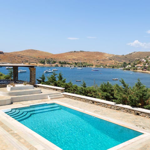 Float around in your private pool as the sun rises above the hills