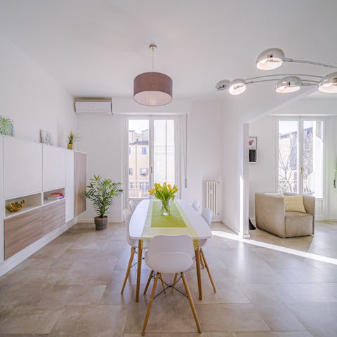 Enjoy a hearty breakfast in the light-filled dining area