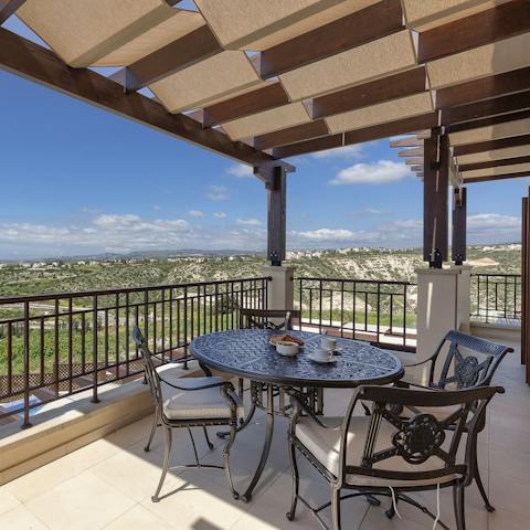Enjoy sweeping Mediterranean Sea views from the first-floor balcony