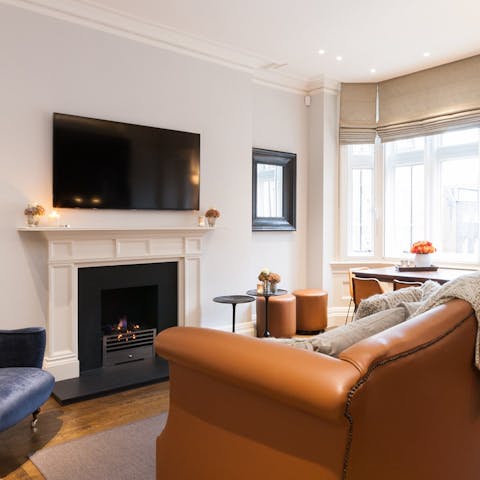 Relax by the fireplace after a busy day of sightseeing