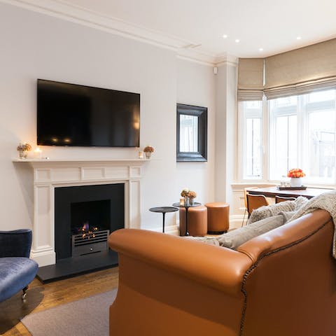 Relax by the fireplace after a busy day of sightseeing
