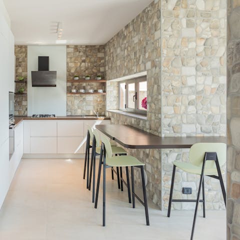 Sip espresso around the breakfast bar