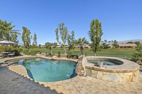 Cool off in the pool then ease into the hot tub