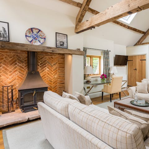 Snuggle up by the wood-burning fire