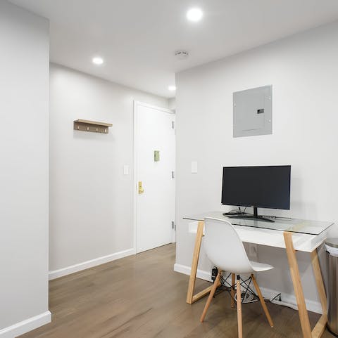 Settle down to catch up on work at the dedicated work space