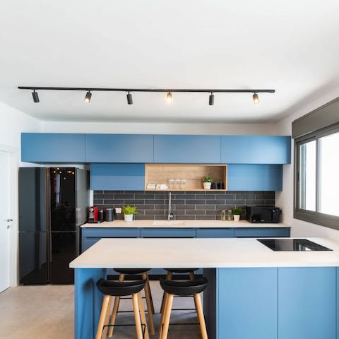 Tuck into shakshuka, complemented by a cup of coffee, on the breakfast bar