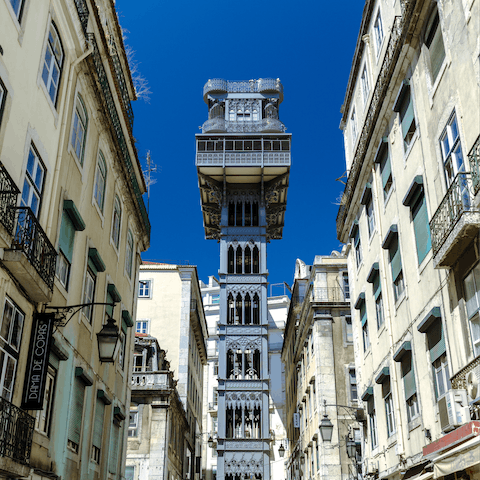 Ride the Santa Justa Lift, only a ten-minute walk from your doorstep