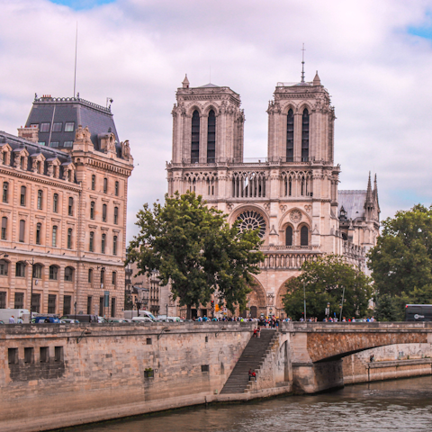 Take a tour of the Notre-Dame Cathedral, a six-minute walk away