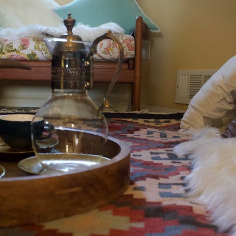 Meditate with a cup of herbal tea in the bohemian loft space