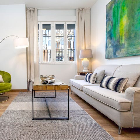 Kick back, relax, and catch up on your book on the plush sofa after a long day of exploring