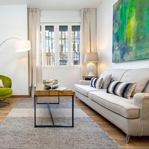 Kick back, relax, and catch up on your book on the plush sofa after a long day of exploring