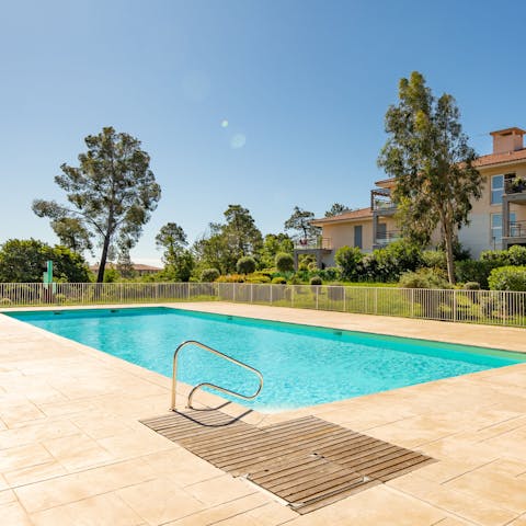 Dive into the shared swimming pool to beat the heat
