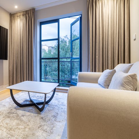 Relax with a glass of wine in the comfortable living space