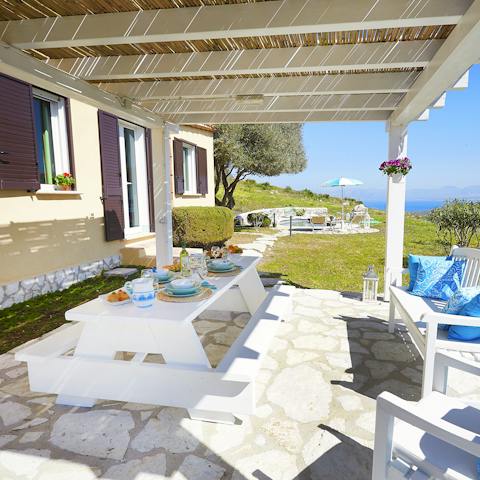 Gather at the shaded picnic table on the patio for country-style lunches