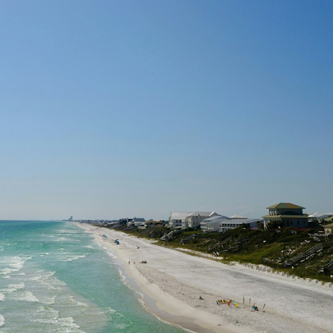 Enjoy a day on the sand of Grayton Beach, a ten-minute drive away
