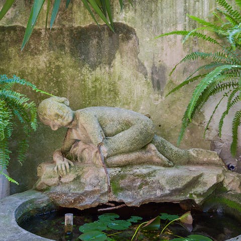Relax by the pond with its water lilies