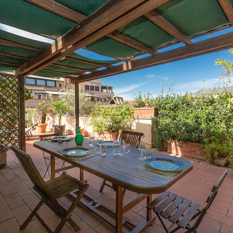 Dine alfresco on the terrace and enjoy views of the Jewish Quarter