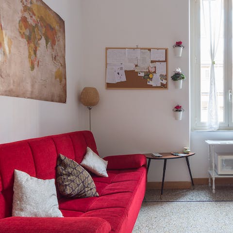 Stretch out on the sofa, after a long day of exploring the city