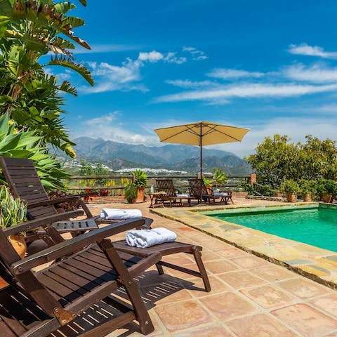 Laze on loungers in the sun before cooling off with a refreshing dip in your private, outdoor pool