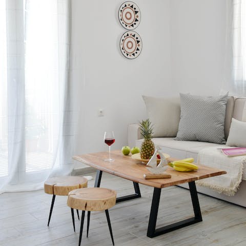Retreat inside to the breezy living area when you need a break from the sun