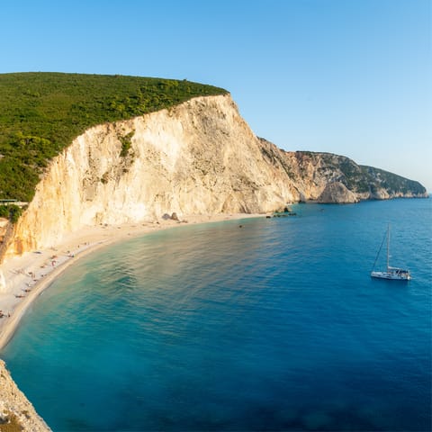 Discover the island's breathtaking beaches, including Porto Katsikis, less than thirty minutes away