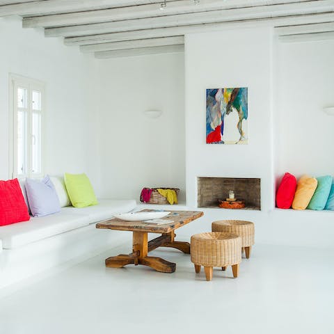 Escape the sun and relax in the bright and airy living area
