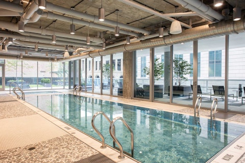 Swim laps year-round in the light-flooded indoor pool