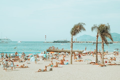Sprawl out on Cannes' sandy waterfront, not far on fot