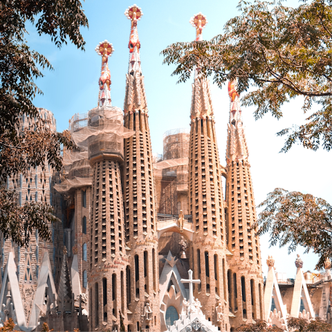Take a scenic stroll to Sagrada Família, just 2 kilometres away