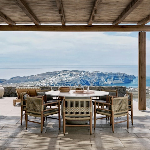 Enjoy incredible island views while dining on the terrace