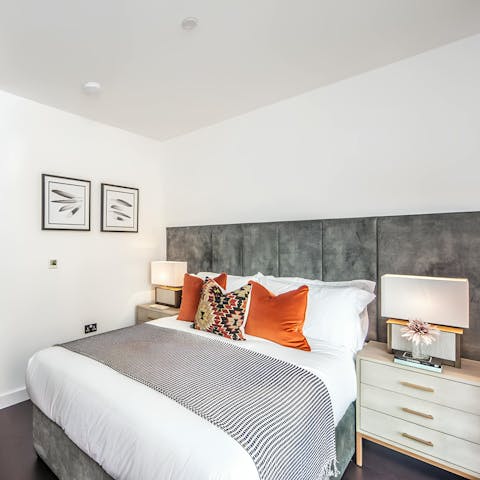 Sink into the luxurious bed after a day of London sightseeing