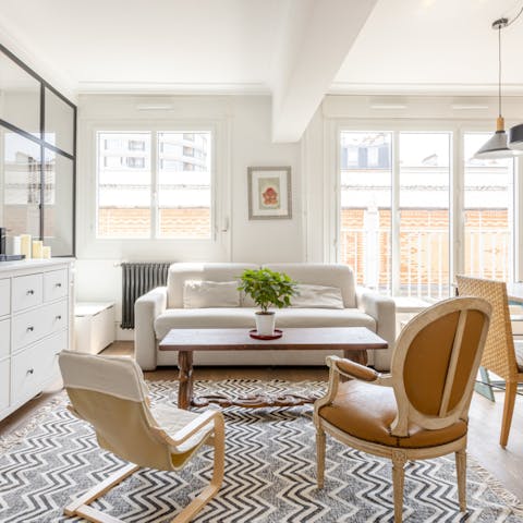 Stretch out in the living room after a day of sight-seeing