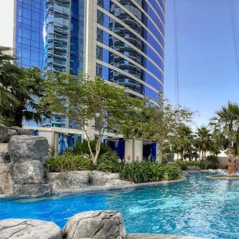 Go for a refreshing dip in the oasis-like shared pool