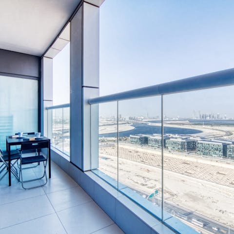 Admire the vistas over the Dubai Canal from your private balcony