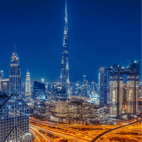 Visit the iconic Burj Khalifa and the Dubai Mall, a short drive away