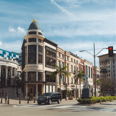 Hit the boutiques and cafes of nearby Rodeo Drive