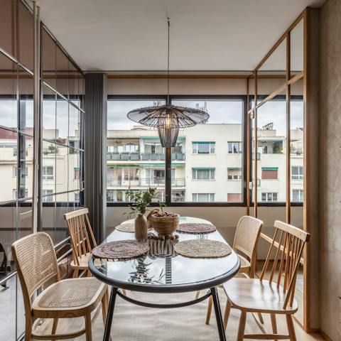 Gather together for a celebratory meal in the elegant dining area