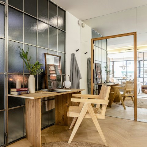 Catch up on work at the bright desk space