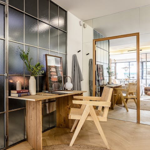 Catch up on work at the bright desk space