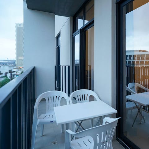 Chill out on the balcony after a day of sight-seeing in Dubai