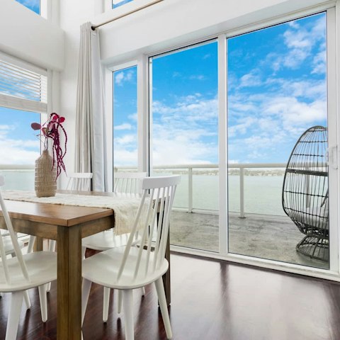 Enjoy views of Biscayne Bay from the bright living room
