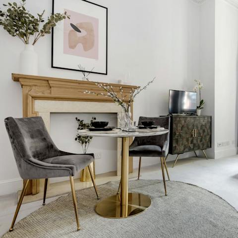 Share breakfast at the chic dining area