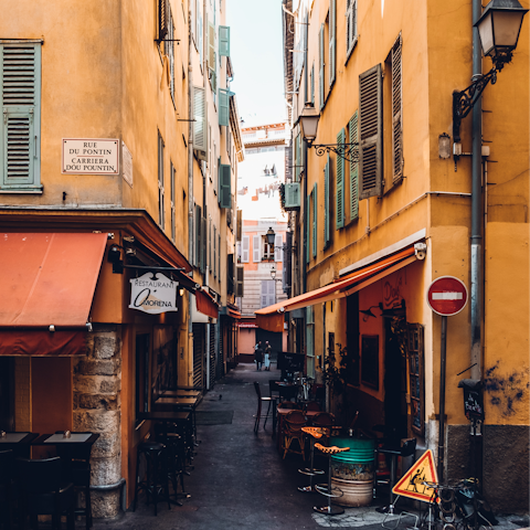 Explore the winding streets of Vieux Nice then pause for a coffee