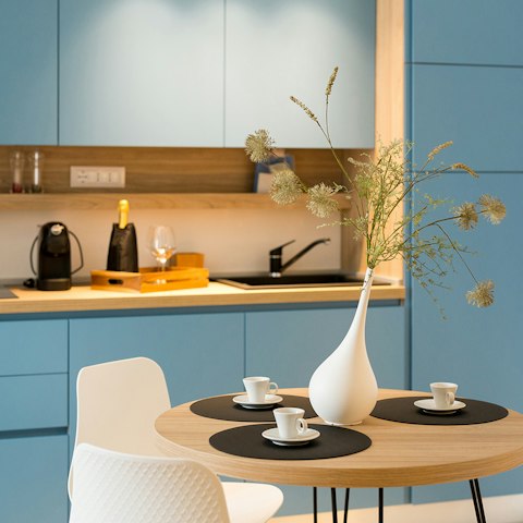 Start the morning with an espresso at the dining table