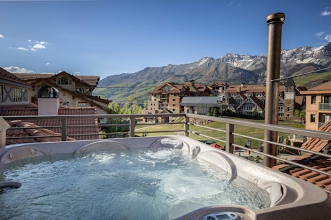 Steam in the shared hot tub at the end of the day