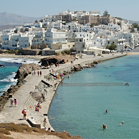 Explore Naxos Town – a five-minute drive away