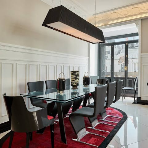 Share a meal with friends around the elegant dining table